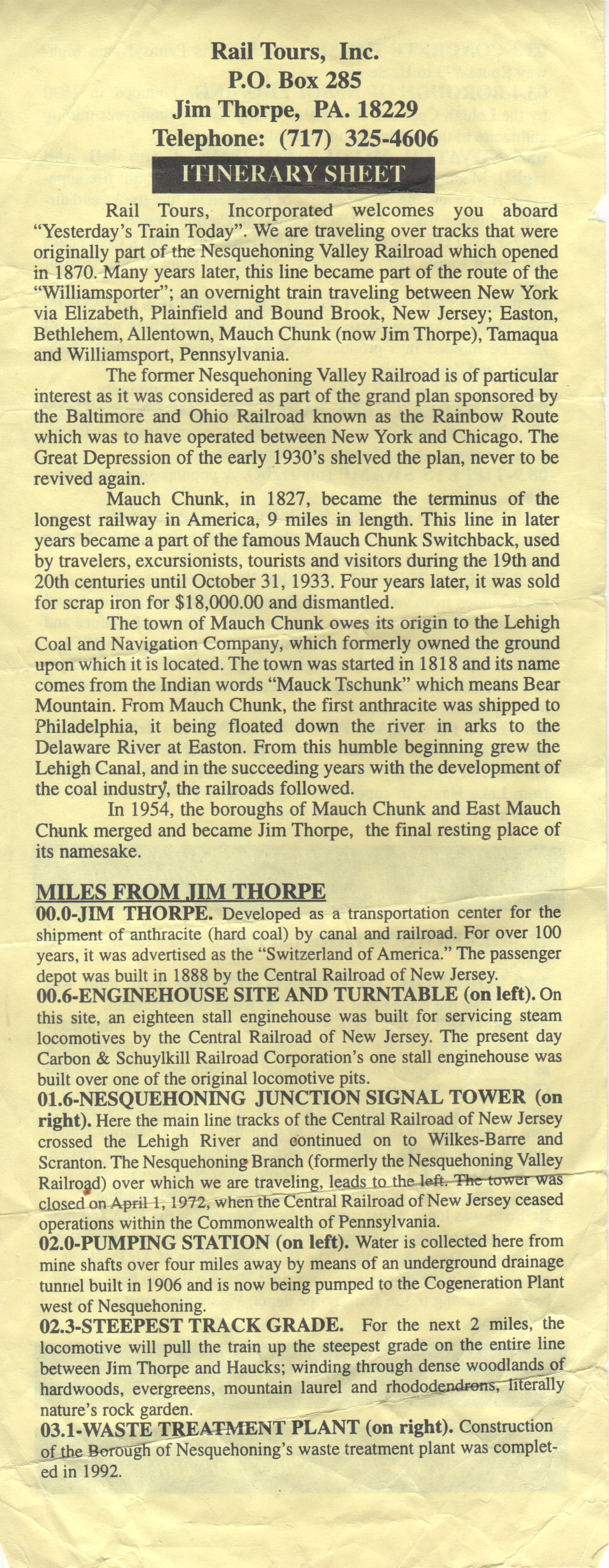 RailTours Brochure, Jim Thorpe
