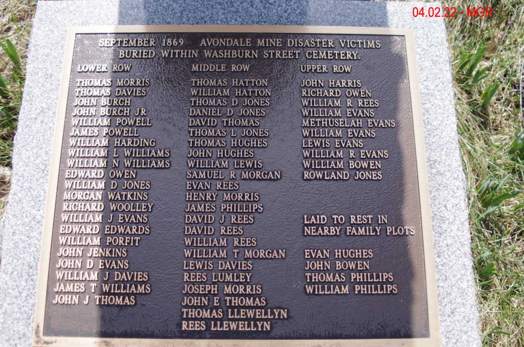 Washburn Street Cemetery Avondale Mine Disaster Markers